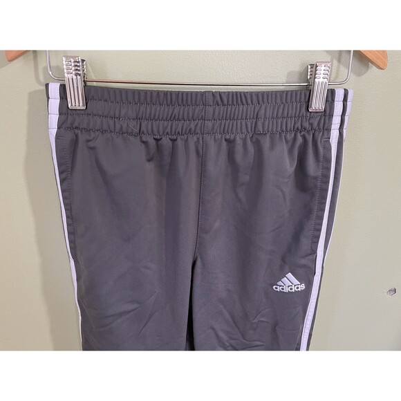 Adidas Boys Athletic Jogger Pants Gray White Stripes Size Med 10/12 Activewear - Picture 2 of 5